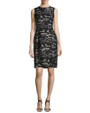 Geometric-Jacquard Sleeveless Sheath Dress, Black