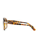 PO649S Aviator Sunglasses, Spotted Havana/Brown