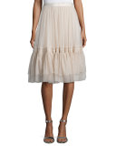 High-Waist Tulle Skirt W/Lace Trim, Rose Beige