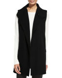 Boiled Wool Funnel-Neck Long Vest, Petite