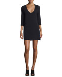 Half-Sleeve V-Neck Mini Cocktail Dress, Black