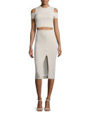 Vicki Cold-Shoulder Crop Top, Tan