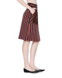 High-Waist Striped A-Line Skirt, Black/Raspberry