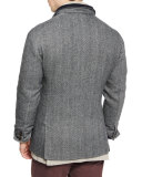 Ribbed Cashmere Blazer-Style Cardigan, Brown