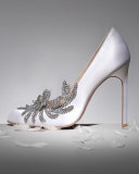 Swan Embellished Satin Pump, White