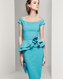Lady Cap-Sleeve Peplum Cocktail Dress, Blue