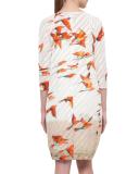 3/4-Sleeve Karminspint-Print Shift Dress, Multi