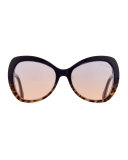 Two-Tone Leopard-Print Butterfly Sunglasses, Blue
