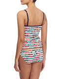 Striped Floral-Print Tankini Swim Top