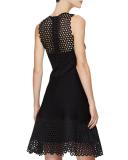 Sleeveless Circle-Lace Mini Dress, Black