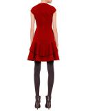 Seam-Paneled Jersey Flounce Dress, Cinnabar