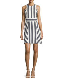 Graphic-Striped Sleeveless Dress, Navy