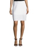 Illusion Grid Knit A-Line Skirt, White