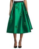 Embroidered Midi Ball Skirt, Emerald