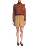 Pleated Suede Mini Skirt, Tan