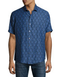Mehmet Palm Leaf Short-Sleeve Sport Shirt, Navy