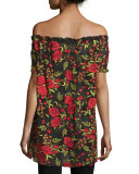 Off-The-Shoulder Rose Embroidered Peasant Top