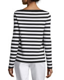 Striped Boat-Neck Sweater, Black/White
