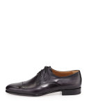 Gaspard Slash-Toe Leather Shoe, Black 