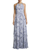 Siena Beaded Halter Chiffon Gown 