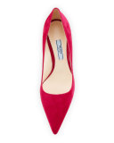 Suede Comma-Heel Pointed-Toe Pump, Bougainvillea