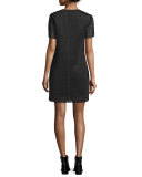 Laser-Cut Neoprene T-Shirt Dress, Black