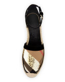 Abbingdon Sequined Check Espadrille Flat Sandal, House Check/Gold