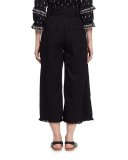 Odea Paperbag-Waist Wide-Leg Twill Pants, Black