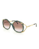 Printed Geometric Gradient Sunglasses, Green