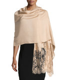 Modal-Blend Lace-Trim Shawl, Gold