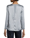 Dara Bracelet-Sleeve Silk Blouse, Zinc
