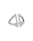 18k White Gold Pavé Diamond Open Triangle Ring, Size 6