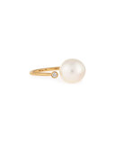 14K Gold Open Diamond & Pearl Ring