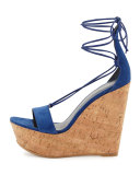 Wrap It Suede Lace-Up Wedge Sandal, Sapphire