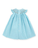 Sleeveless Gingham Seersucker Bishop Dress w/ Bloomers, Turquoise, Size 3-24 Months