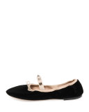 Rockstud Velvet Ballerina Flat, Nero