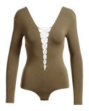 Lace-Up Stretch Jersey Bodysuit