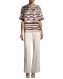 Canada Half-Sleeve Mixed-Print Silk Blouse, Maroon