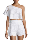 High-Waist Sunflower-Lace Shorts, White