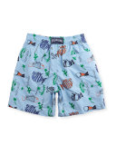 Jam Mistral Embroidered Swim Trunks, Blue Ciel, Size 10-14