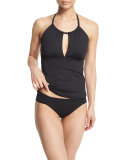 Island Goddess High-Neck Tankini Swim Top, Black