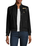 Leather-Trim Wool Varsity Jacket, Black