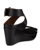 Jaden Leather Crisscross Wedge Sandal, Black