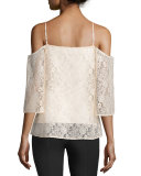 Tusk Cold-Shoulder Floral-Lace Top, Peach