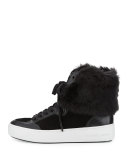 Poppy Faux-Fur High-Top Sneaker, Black