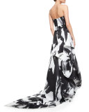 Strapless Haiku Brushstroke Hand-Draped Gown, Black/White