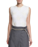 Jewel-Neck Lace-Overlay Tank Top, Butter