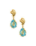 Sea Leaf 18k Blue Topaz & Diamond Drop Earrings