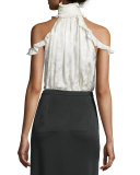 Drayton Cold-Shoulder Tie-Neck Top, Off White