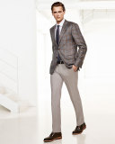 Plaid Two-Button Sport Coat, Brown/Blue